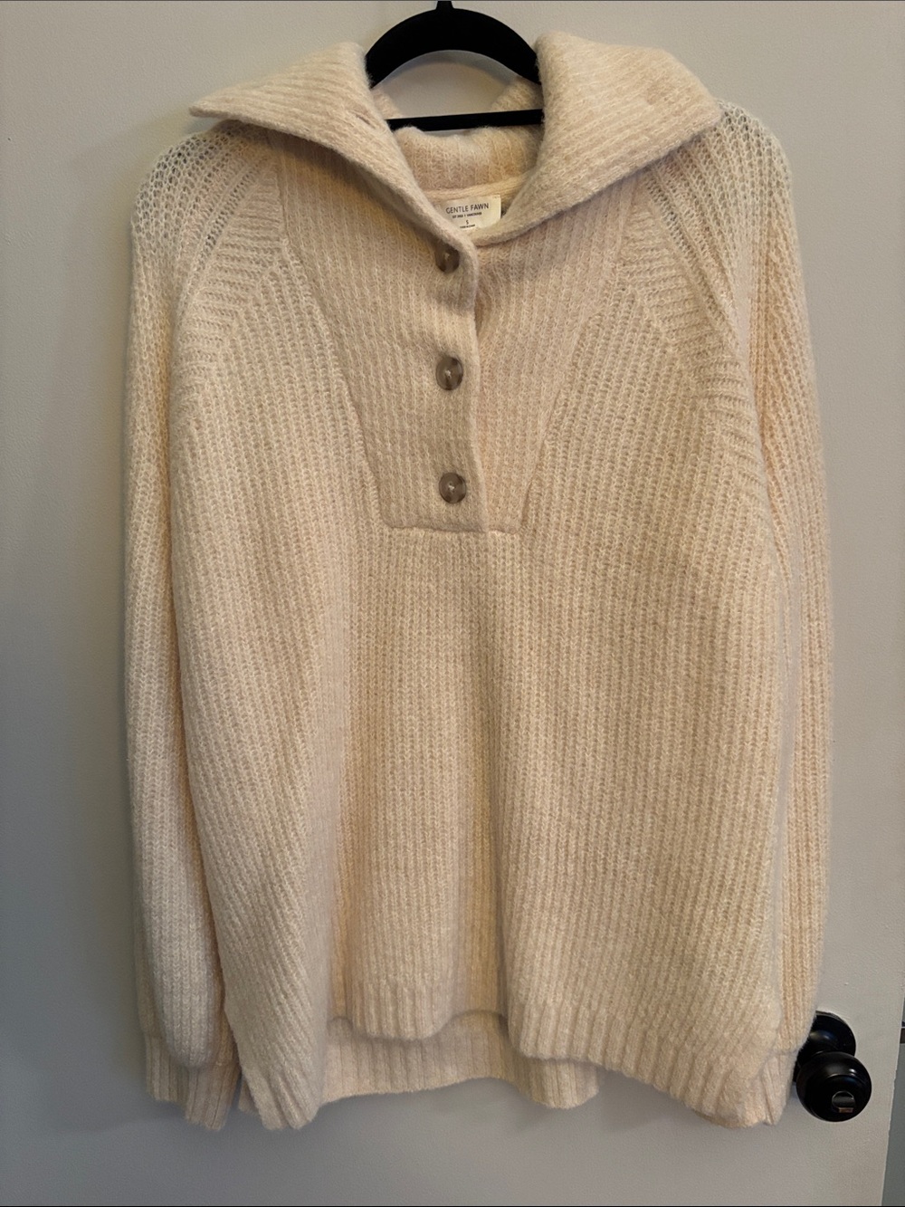 Gentle Fawn Cream Button-Front Cowl Turtleneck Sweater